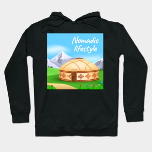 Nomadic lifestyle with yurt and mountains Hoodie